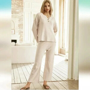 Lillusory Womens 2 Piece Lounge Sets Trendy Cozy Knit Slouchy Loungewear Sweater